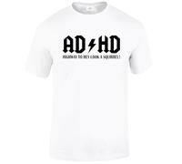 AD/HD Highway to Hey Look A Squirrel T-Shirt Men's Funny ADHD ACDC ADSR Tee Top(White,L)