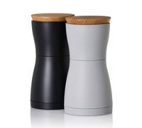 AdHoc MP125 TWIN Salt & Pepper Mill Set | Sand-Blasted Plastic/Wood | CeraCut Ceramic Grinder, Aroma Cap | (H) 133 mm x (D) 62 mm | Black/White | Includes 2 x Mills