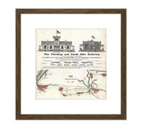 Ad Vintage Travel Railway Railroad Flushing New York 8X8 Inch Square Wooden Framed Wall Art Print Picture with Mount Artery8 Brown One Size