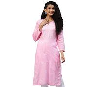 Ada Hand Embroidered Traditional Indian Chikankari Women's Cotton White Kurta Kurti Tunic Dress A100351, pink, 5X-Large