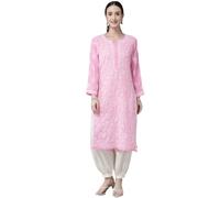 Ada Indian Hand Embroidered Chikankari Straight Georgette Kurti Kurta Tunic Dress for Women A411221 (Pink, 5XL)
