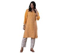 Ada Indian Hand Embroidered Chikankari Straight Georgette Kurti Kurta Tunic Dress for Women A95597 (Mustard, 6XL)