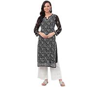 Ada Indian Hand Embroidered Chikankari Straight Georgette Kurti Kurta with Slip for Women A131880 (Black, XL)