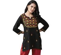Ada Indian Traditional Chikankari Handmade Women's Cotton Top Tunic Shirt Blouse A911117, M, Black