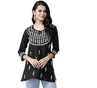 Ada Indian Traditional Chikankari Handmade Women's Cotton Top Tunic Shirt Blouse A911118, L, Black