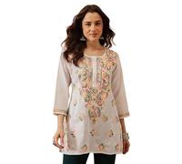 Ada Women's Cotton Top Tunic Indian Hand Embroidery Chikankari Blouse Shirt A351501, XL, Off White