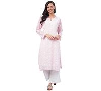 Ada Women's Georgette Tunic Kurta with Camisole Indian Hand Embroidered Chikan Ladies Kurti Dress A90410, 5XL, Pink