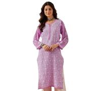 Ada Women's Hand Embroidered Traditional Indian Chikankari Georgette Kurta/Kurti A100288, lavender, 6X-Large