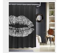 AdaCrazy Black Gray Silver Glitter Kiss Lips Makeup Sparkly Shower Curtain 3D printing Waterproof coated polyester fabric bathroom with 12 hooks 71 inches