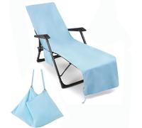 adadvo Transportable Solid Color Beach Towel, Sun Lounger Chair Cover Towel with Pockets, Microfiber Chaise Lounge Towel Cover for Outdoor Garden Pool Vacation Holiday(Sky Blue)
