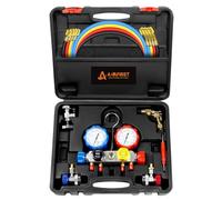 ADAFIRST AC Manifold Gauge Set, 4 Way HVAC R134a R404a R410a Refrigerant Charging Tool Kit, with Hoses Coupler Can Tap Adapter Case, for Residential Auto Air Conditioner Diagnostic Test and Recharge