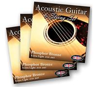 Adagio Pro Acoustic Guitar Strings, Phosphor Bronze Extra Light Gauge 10-47 (3 Sets Multipack)
