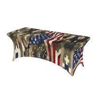 ADAhgu American flag Camouflage Print Elastic Rectangular Table Cover Wipe Clean Tablecloth for Parties Outdoor Events