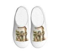ADAhgu Antique Building with Roman Olive Branch and Greek Print Adult TPR Slippers Washable for Men and Women Breathable and Cozy Winter shoes