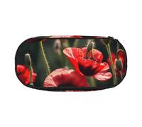 ADAhgu Beautiful Red Poppy Flower Print Pencil Case Pouch School Students Travel Office Use Stationery Makeup Organizer