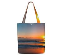 ADAhgu Beautiful Sunrise Ocean Print Large Capacity Canvas Shoulder Bag Lightweight Casual Daily Use Office Travel Tote