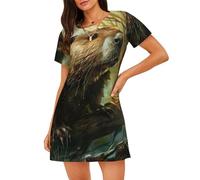ADAhgu Beaver Print Stylish Short Sleeve Nightdress Round Neck Elegance Sleepwear Fits All Body Types Black