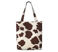 ADAhgu Brown Cowhide Print Large Capacity Canvas Shoulder Bag Lightweight Casual Daily Use Office Travel Tote