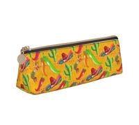 ADAhgu Cactus Hat and Chili Pepper Print Versatile Usage Lightweight Pencil Case Pouch Zippered Pen Storage School Students