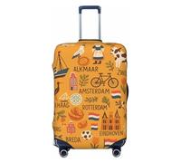 Adahgu Dutch Culture Symbols Map Des Print Fashionable Suitcase Cover Personalized Luggage Protector for Travel and Business