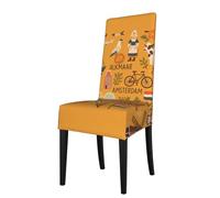 ADAhgu Dutch Culture Symbols Map Des Print Functionality Versatile Stretch Dining Chair Covers Waterproof Seat Covers Chairs