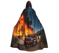 ADAhgu Firefighter Fireman Flame Print 190cm Hooded Carnival Themed Cloak Unisex Cosplay Masquerade Celebrations Costume