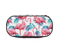 ADAhgu Flamingo Bird Green Plant Leaf Print Pencil Case Pouch School Students Travel Office Use Stationery Makeup Organizer