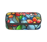 ADAhgu Flower Stained Glass Print Large Storage Pencil Case Pen Bag School Supplies Travel Students Professionals