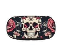 ADAhgu Flowers Skull Ornamental Pattern Print Pencil Case Pouch School Students Travel Office Use Stationery Makeup Organizer