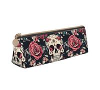 ADAhgu Flowers Skull Ornamental Pattern Print Versatile Usage Lightweight Pencil Case Pouch Zippered Pen Storage School Students