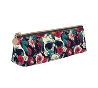 ADAhgu Flowers Skull Ornamental Print Versatile Usage Lightweight Pencil Case Pouch Zippered Pen Storage School Students