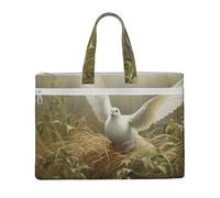 ADAhgu Grass And Dove Print Large Capacity Canvas Tote File Bag Office Supplies Lightweight Foldable Daily Use