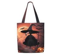 ADAhgu Halloween Flamingo Witch Hat Print Large Capacity Canvas Shoulder Bag Lightweight Casual Daily Use Office Travel Tote