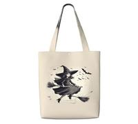 ADAhgu Halloween Witch Flying 1 Print Large Capacity Canvas Shoulder Bag Lightweight Casual Daily Use Office Travel Tote