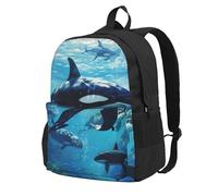 ADAhgu Killer Whales Swim Along Print Large Capacity Backpack Water-Resistant Hiking Rucksack Outdoor Weekend Getaways