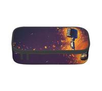 ADAhgu Microphone with Music Note Print Large Storage Pencil Case Pen Bag School Supplies Travel Students Professionals