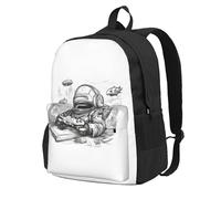 ADAhgu Monochrome Sketch Style Gaming Print Large Capacity Backpack Water-Resistant Hiking Rucksack Outdoor Weekend Getaways