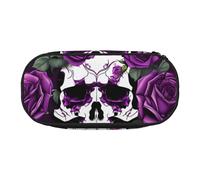 ADAhgu Purple Rose Skeleton Print Pencil Case Pouch School Students Travel Office Use Stationery Makeup Organizer