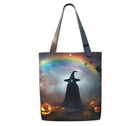 ADAhgu Rainbow Halloween Ghost Witch Hat Spiders Print Large Capacity Canvas Shoulder Bag Lightweight Casual Daily Use Office Travel Tote