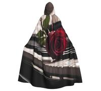ADAhgu Red Rose On Piano Print Hooded Cloak Unisex Costume For Carnival Cosplay Accessory Vampire Party Supplies