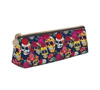 ADAhgu Sugar and Skulls and Flowers Print Versatile Usage Lightweight Pencil Case Pouch Zippered Pen Storage School Students