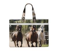 ADAhgu Three Running Horses Print Large Capacity Canvas Tote File Bag Office Supplies Lightweight Foldable Daily Use