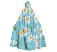 ADAhgu White Daisy In Light Blue Background Print 190cm Hooded Carnival Themed Cloak Unisex Cosplay Masquerade Celebrations Costume