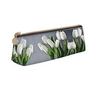 ADAhgu White Tulips Flowers Print Versatile Usage Lightweight Pencil Case Pouch Zippered Pen Storage School Students