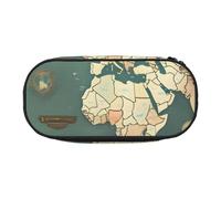 ADAhgu World Map Retro Print Pencil Case Pouch School Students Travel Office Use Stationery Makeup Organizer
