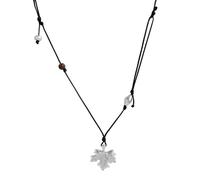 ADAJURI Elegant Bohemian Maple Leaf Pendant Cord Rope Necklace | Hypoallergenic Gold Silver Plated Brass Autumn Leaf Pendant With Tiger Eye Stone Beads | New Arrival Dainty Autumn Jewelry For Unisex