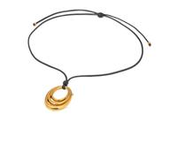 ADAJURI Minimalist Wishbone Cord Necklace With Scultural Pendant For Women | Hypoallergenic 18K Gold Plated Stainless Steel Chunky Statement Pendant Necklace | Adjustable Black Choker With Boho Style