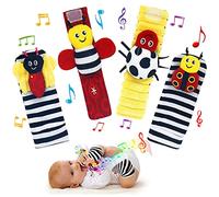 Adalex Global Baby Foot Finders Wrist Foot Rattles for Babies Baby Sensory Toys Socks Baby Rattle Gifts Toddler Newborn Girls Boys Boy Girl 0-3 3-6 6-9 9-12 Months Toy 2 Wrists & 2 Socks (Two Colour)