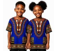 Adalex Global Dashiki African Kids Shirt Traditional Design, Authentic Clothes for Children Ethnic Patterns and African Print Boy Girl (UK, Age, 8 Years, 10 Years, Regular, Blue Yellow)