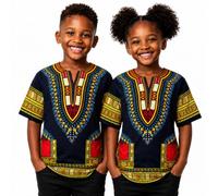 Adalex Global Dashiki African Kids Shirt Traditional Design, Authentic Clothes for Children Ethnic Patterns and African Print Boy Girl (UK, Age, 10 Years, 12 Years, Regular, Black Orange)